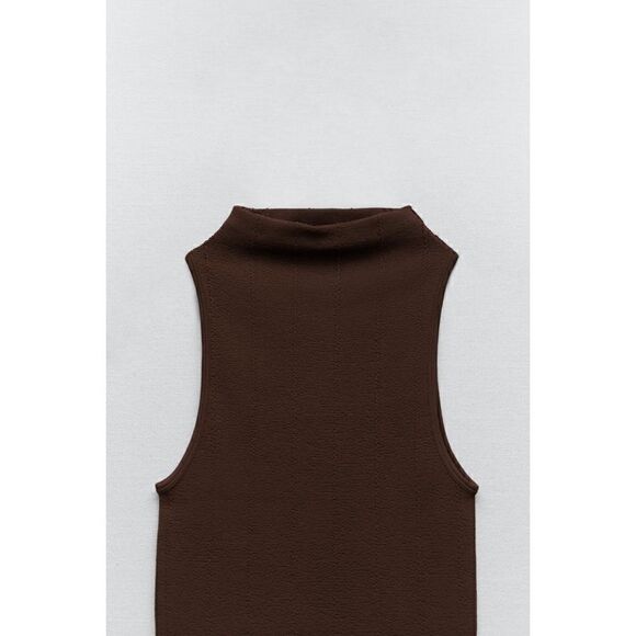 NWT Zara Brown Seamless Creased Limitless Contour Collection Sleeveless Crop Top - Picture 12 of 16